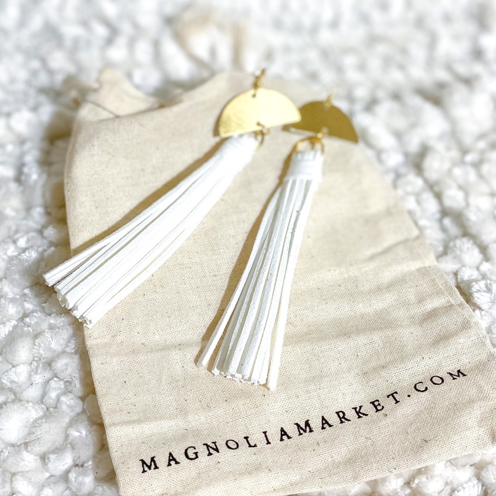 new Magnolia Market tassel white gold earrings